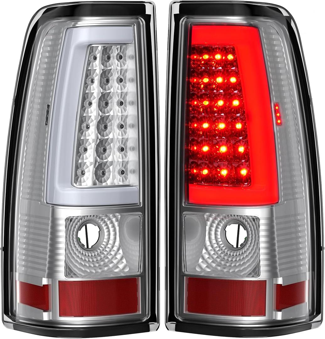 LED Tail Lights Compatible for 2003-2006 Chevy Silverado 1500 2500 3500 2007 Classic, Silvery Housing Clear Lens Rear Brake Lamps Replace OE Replace GM2800174, GM2801174