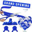 Grand Opening Blue Ribbon Cutting Ceremony Kit - 25" Giant Scissors with Blue Satin Ribbon, Banner, Balloons,Bows and More Supplies Grand Opening Decorations for Business