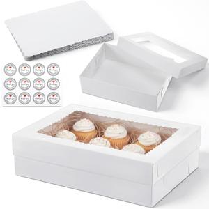 10 Pack 14x10x4 Inches Cake-Boxes with Cake Board White Bakery Boxes with Large Window Rectangle Half Sheet Cake-Boxes for Pastry Baking Cake Donuts Cupcake Pie Packaging