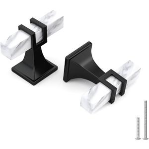 Haliwu 10 Pack White Marble Grain Cabinet Knobs, 2 Tone T-bar Black Kitchen Handles, Solid Square Dresser and Drawer Pulls