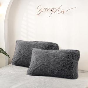 MorroMorn Decorative Pillows Covers, 2 Packs Faux Fur Pillow Cases Standard Size, Luxury Shaggy Throw Pillowcase Cushion Shams with Zipper Closure Room Decor for Couch Sofa Bed (Gray, Standard)