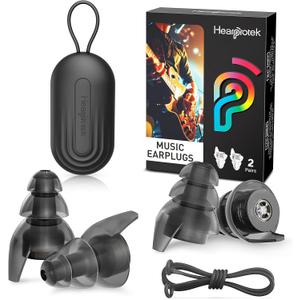 Hearprotek Silicone Concert Ear Plugs, 2 Pairs Reusable High Fidelity Earplugs for Concerts, Festivals, Motorcycling, Black
