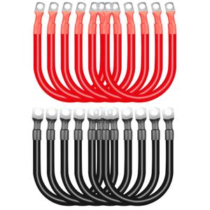 12Pcs 2AWG Battery Cable with 3/8'' M10 Lug Terminals 6-inch Cables Set Tinned Copper Power Inverter Wire Set for Solar, RV, Car, Motorcycle (6 Red +6 Black Cable)