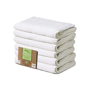 Eco Linen Soft Organic Bath Towels, Highly Absorbent Combed Cotton, Basic Bath Towel Collection, 24" x 48", Set of 6, White