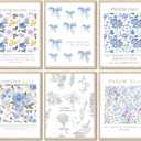 6Pcs Christian Floral Poster Wall Art Inspirational Bible Verses Flower Market Psalm Quotes Painting Picture Wall Decor Blue Bow Aesthetic Canvas Print Artwork for Bedroom Church Home Decoration