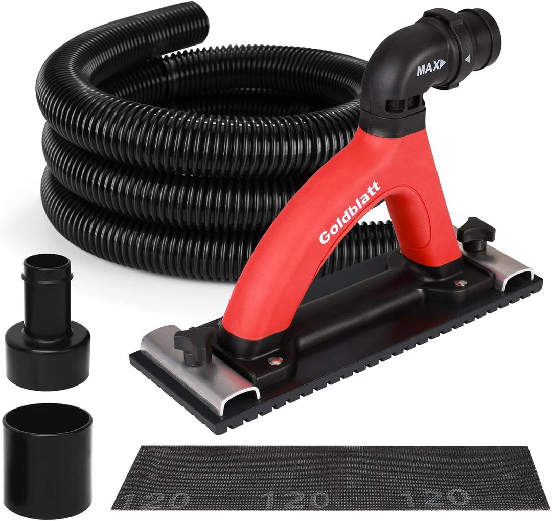 Goldblatt Dust Free Hand Sander, Dustless Drywall Vacuum Sander, with 6.5 ft Hose, Sanding Pad, Adapter