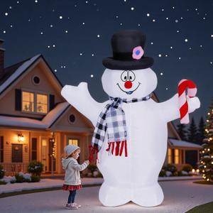 4FT Lighted Inflatable Snowman Christmas Decor  Compact Outdoor Yard Ornament with Built-in LED, Plaid Scarf & Candy Cane, Self-Inflating Holiday Lawn Decor for Porches/Patio Winter Festivities