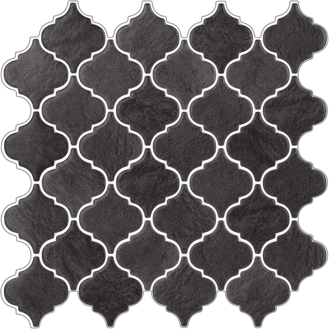 Arabesque Peel and Stick Backsplash for Kitchen, Thicker Design 3D Self Adhesive Wall Tiles, 12"x12" Peel and Stick Wall Tiles, Dark Grey 10-Sheet Stick on Tiles for Kitchen and Bathroom.