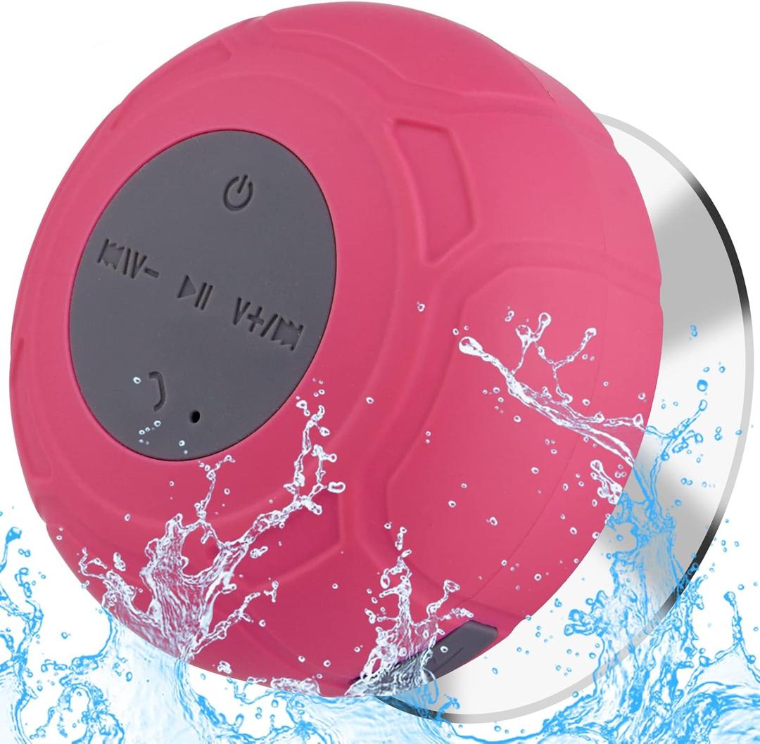 Waterproof Bluetooth Shower Speaker Portable Wireless Water-Resistant Speaker Suction Cup,Built-in Mic Gifts for Kids Speakerphone for iPhone Phone Tablet Bathroom Kitchen - Pink