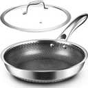 MDHAND 10 Inch Nonstick Frying Pan with Tempered Glass Lid, Premium Stainless Steel Skillet with Stay-Cool Handle, Dishwasher-Friendly, Oven-Safe, Induction Ready, Compatible with All Cooktops