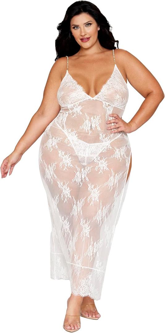 Dreamgirl Women's Plus White Gown & G-String (1X)