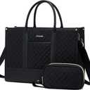 LOVEVOOK Laptop Bags for Women, 17.3 inch Waterproof Work Tote Bag with Clutch, Professional Teacher Computer Purse Lightweight Shoulder Bag Travel, Quilted Black