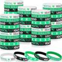 Wettarn 150 Pcs Mental Health Awareness Bracelet Bulk Green Awareness Ribbon Silicone Bracelets Rubber Motivational Wristbands Mental Health Gifts with Inspirational Saying for Women Men, 5 Styles