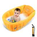 | Inflatable Baby Bathtub,Newborn Bathtub Seat for Infant,Non-Slip Baby Pool for Sitting up,Foldable Toddler Tub Shower,Portable Travel Bath for Kids 0-6 Year (Orange, Animal Print)