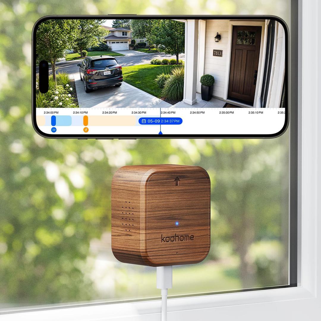 5MP 3K Window Camera for Indoor & Outdoor Home Security, Magnetic Mount, Full-Color Night Vision, 24/7 Recording, Free Cloud Storage, No Subscription, Dual-Band WiFi, AI Human Detection, Walnut Wood