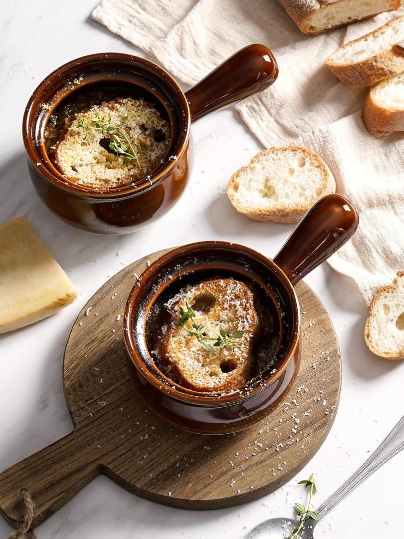 LE TAUCI French Onion Soup Bowls, 16 Ounces Ceramic Soup Bowls with Handles for Soup, Cereal, Chilli, Beef Stew, Soup Crocks Oven Safe and Stackable, Set of 2
