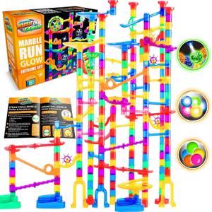 Marble Genius 300 pcs Glow Marble Run Track Race Extreme Set for Kids Age 4+, Glow in The Dark, STEM Educational Building Block, Color Instruction Manual, Easter Gifts for Kids