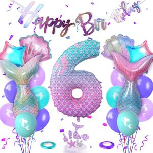 Mermaid Theme Foil Balloons Fish Scale Balloons Birthday Party Balloons Mermaid Decorations Supplies for Kids' Birthday Anniversary Party (Number 6 Set)