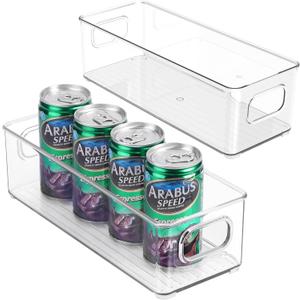 Stackable Plastic Food Storage Bin with Handles for Kitchen Pantry, Cabinet, Refrigerator, Freezer - Organizer for Fruit, Yogurt, Squeeze Pouches - BPA Free, 10" Long - 2 Pack  Clear