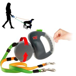 Wigzi - 2025 Edition - 2 Dog Retractable Leash  Featuring Our Incredible Silicone Gel Handle - No Tangle Engineering. Each Dog 50 lb up to 10 ft Distance. Lock and Unlock Easily. Reflective Webbing.