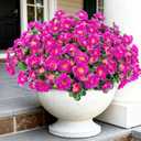 Artificial Flowers for Outdoors, Faux Silk Camellia Flowers Spring Summer Decoration UV Resistant Fake Plastic Plants for Planter Outside Patio Garden Balcony Door Porch, Purple 4 Bundles
