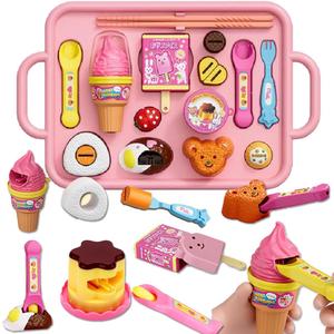 Pudding Ice Cream Feeding Toys for Dolls,Pretend Play Food Kitchen Accessories, Doll Role Play Girl Gifts Toys (Pink)