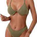 Fanuerg Women Underwire Triangle Bikini Spaghetti Strap Push Up Swimsuit Cheeky Two Piece Bathing Suit, Size M
