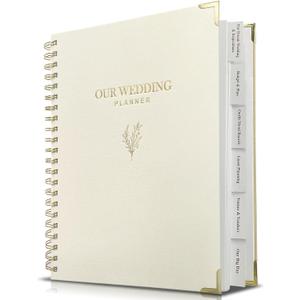 Wedding Planner Book and Organizer for Bride - Elegant Linen Cover Wedding Planning Binder with Checklists,Pockets & Calendars,Perfect Engagement Gifts for Couples(Cream) (Beige)