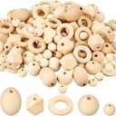 200 Pcs Natural Wood Beads Bulk 4 Styles Round Wood Hexagon Polygon Wooden Bird Spacer Unfinished Geometric Beads for DIY Crafts Garland Jewelry (20 mm, 12 mm, 25 mm, 20 mm, 18 mm)