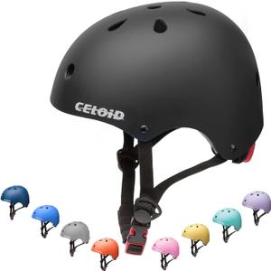 Kids Bike Helmet, Toddler Skateboard Helmets for Ages 2-3-5-8-14 Years Boys Girls Adjustable Multi-Sport Bicycle Skateboarding Football Roller Skating Scooter Rollerblade Balance Bike Helmet (Black)