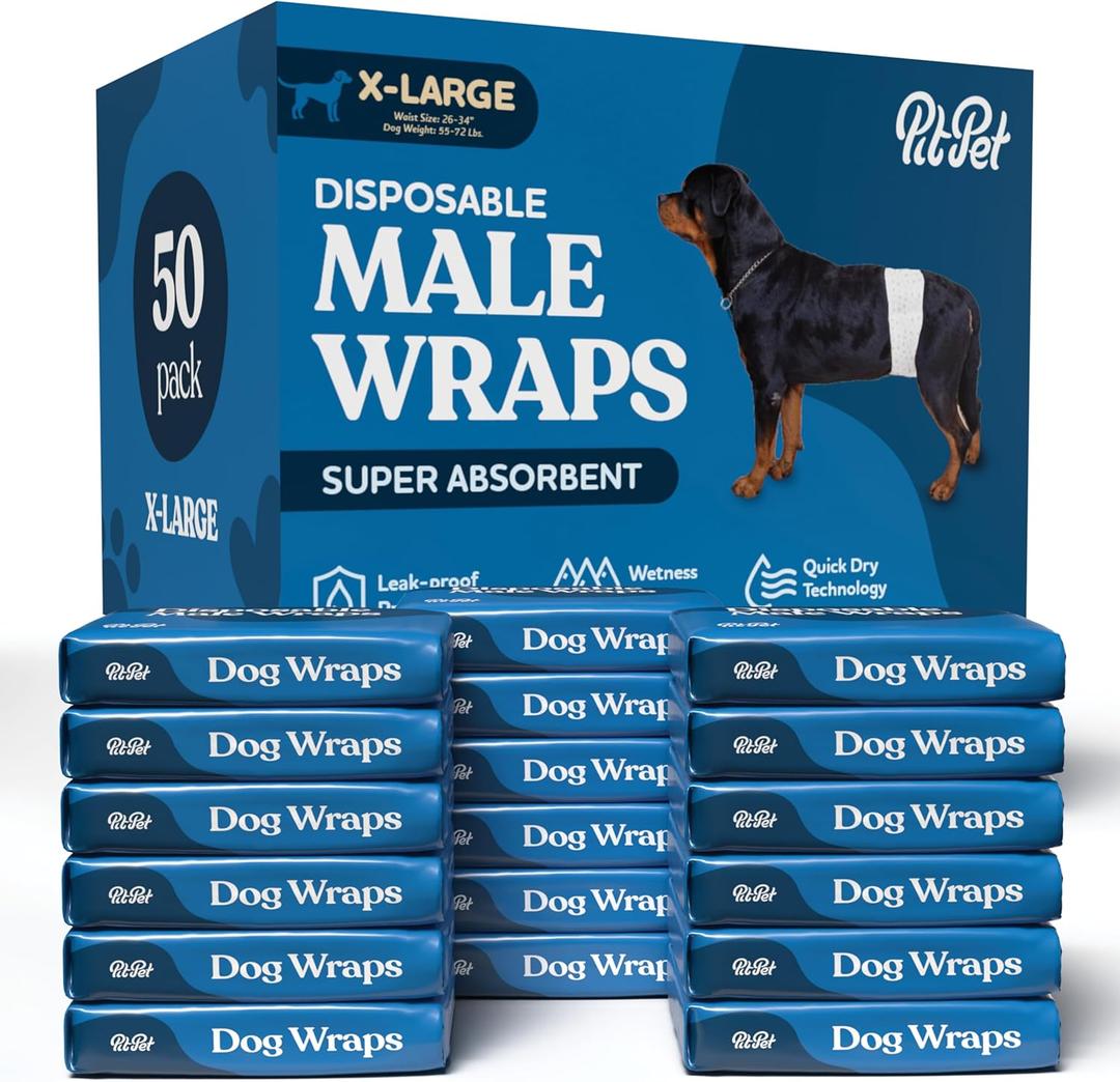 Comfortable Male Dog Diapers - 50-Pack Super Absorbent Disposable Male Dog Wraps- FlashDry Gel Technology, Wetness Indicator Doggie Diapers- Leakproof Belly Wraps for Incontinence, Excitable Urination, XL