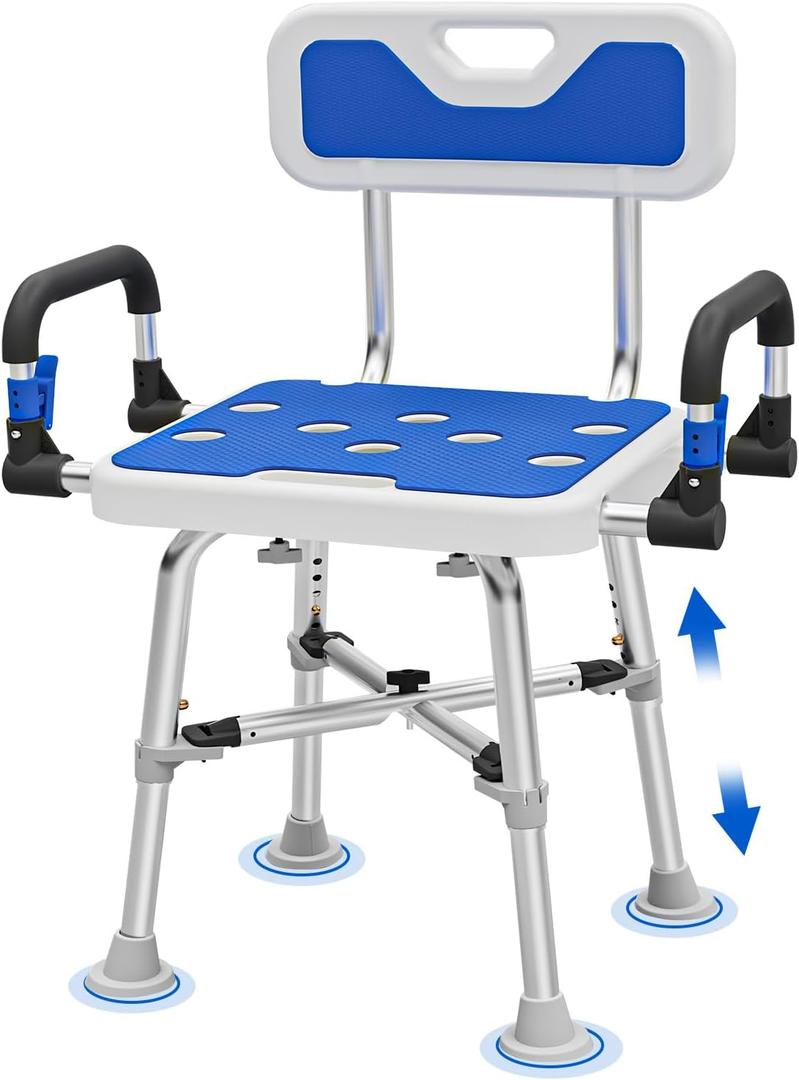 Shower Chair with Arms and Back for Seniors Elderly Handicap Disabled Or Bariatric Adults Heavy Duty 500 Lbs Adjustable Stool Bench Seat for Inside Shower Stall and Bathroom Bath Tub Chairs (Large Shower Chair)