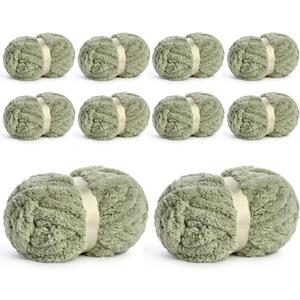 10 Pack Jumbo Chenille Yarn for Crocheting, #10 Super Bulky Baby Soft Yarn for Hand Knitting, 220 yds /70.5 oz Fluffy Chunky Knit Throw Blanket Yarn (Sage Green)