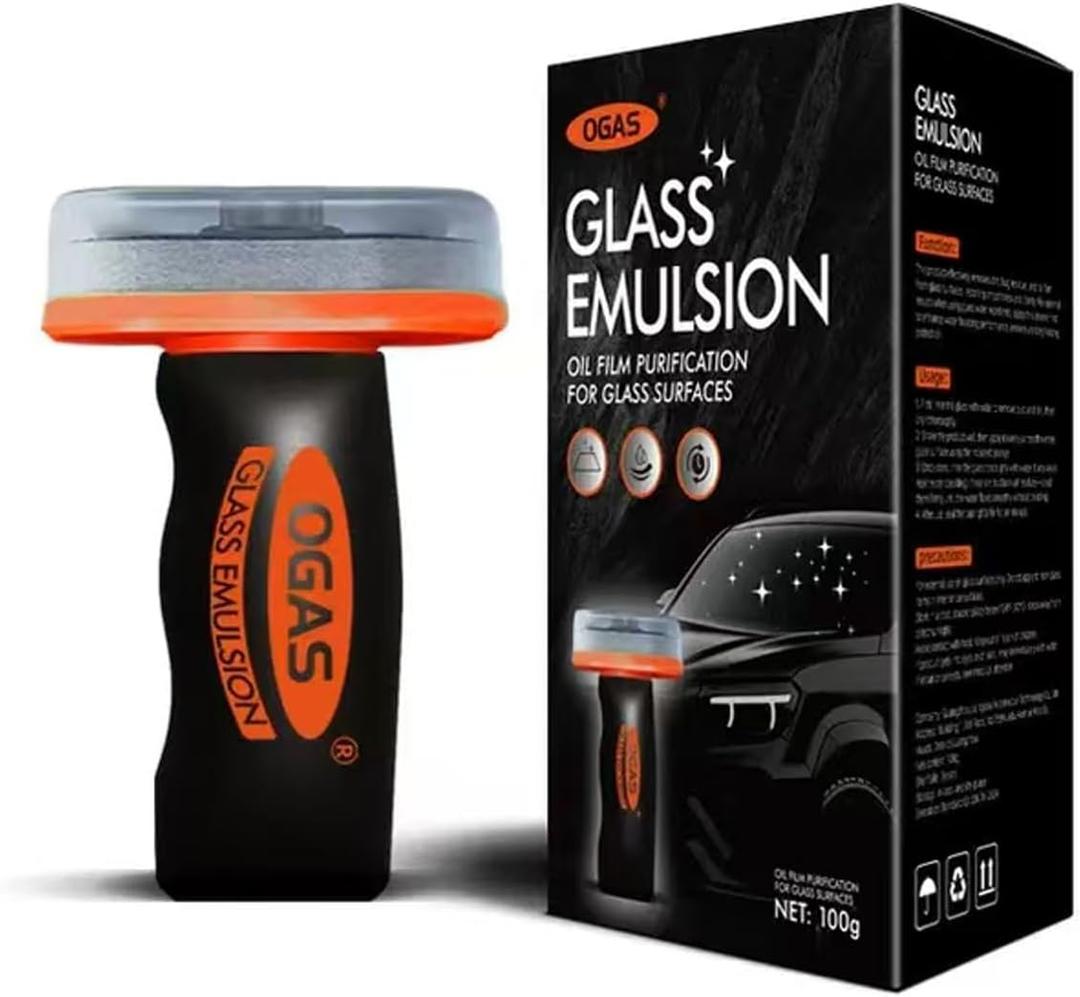 HRIOEKAX Glass Oil Film Remover for Car, 100ml Roll-On Glass Compound with Cleaning Board, Removes Oil Film & Smudges, Improve Windshield Clarity for Safe Driving