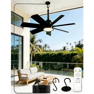 28 Inch Plug-In Outdoor Ceiling Fan with Lights and Remote, LED Gazebo Hanging Fan with Hook, 3CCT 3000K-6500K Dimmable Gazebo Fan, 6-Speed Quiet Ceiling Fan with Timer for Patio, Porch, Garage, Black