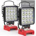 2PCS Cordless LED Work Light Compatible With Milwaukee 18v Battery,70W 7000Lumens Battery Powered LED Flood Light Only, with USB & Type-C Charging for Emergency, Workshop, Garage, Outdoor Activities