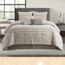 LANCO MODERN LIFESTYLE Cotton Comforter Set King, Gorgeous Geometric Jacquard, Beige Soft Lightweight Bedding Set for All Seasons, Bedskirt, Pillow Shams and Decor Pillows