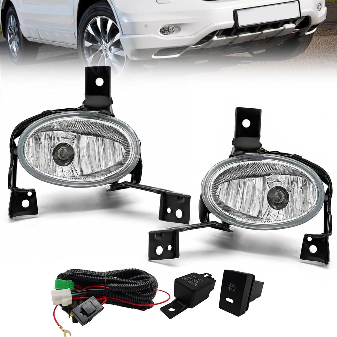 2Pcs Fog Lights Assembly Compatible With 2010-2011 Honda CRV - Front Bumper With H11 12V 55W Halogen Bulbs, Switch, Wiring - Clear Lens 1 Pair