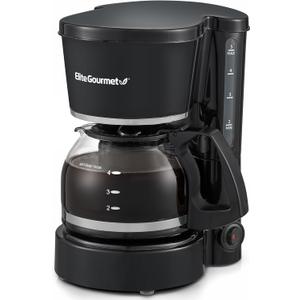 Elite Gourmet EHC-5055 Automatic 5-Cup Brew & Drip Coffee Maker with Pause N Serve Reusable Filter, On/Off Switch, Water Level Indicator (Black)