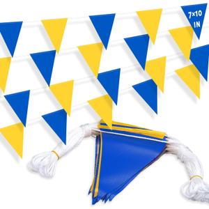 105ft Pennant Banner Flags, 7x10 Blue and Yellow 45 Pcs High Visibility Safety Flagging on String, Triangle Pool Flag for Backstroke, Construction Events Party Decoration Parking Marking Outside