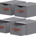 4 Pack Stackable Storage Drawers, Fabric Closet Organizers and Storage with Handles and Clear Window, Pull-Out Clothes Storage Bins with Drawer for Closet, Bedroom, Living Room, Under Bed, Gray