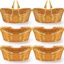 Wesiti 6 Pcs Wicker Picnic Basket with Handle, Hand Woven Harvest Basket Bulk, Wicker Flower Hoppet for Storage, Picnics, Easter, Organizing, Egg Gathering, Candy, Wedding(Light Brown)