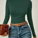 ZESICA Women's Long Sleeve Tops Mock Neck Ruched Tight Shirts 2026 Spring Trendy Outfits (Green, L)
