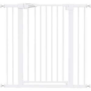 BABELIO 36" Tall Dog Gate Press Guard C5, 26-40" Wide Auto Close Baby Gate, Pressure Mounted Metal Pet Gate, Easy Install No Drilling, No Tools Needed, with Wall Protectors and Extension Kits, White