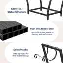 Firewood Rack for Indoor Outdoor Usage, Trapezoid Firewood Holder with 2 Hanging Hooks, Heavy Duty Wood Rack for Outdoor Patio, Black