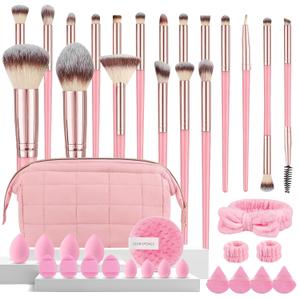 40Pcs Pink Makeup Brushes Set with Organizer Bag, Professional Multi-functional Eye and Face Brush Kit, Facial Makeup Tools and Accessories (Pink)
