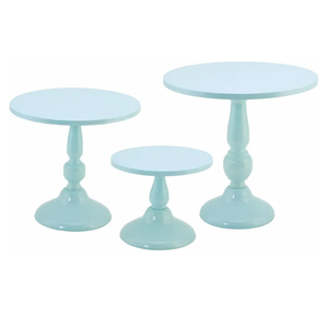 QENUIITEA Set of 3 Blue Cake Stands, Metal Round Cake Holder Dessert Pie Pizza Display Stand 8" 10" 12" Serving Tray Decoration for Wedding Celebration Party Birthday Baby Shower