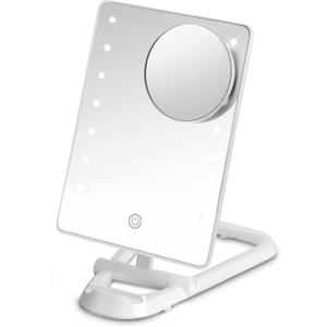 Conair Lighted Makeup Mirror, LED Vanity Mirror, 1X/10X Magnifying Mirror with Phone Holder, Battery Operated in Glossy White