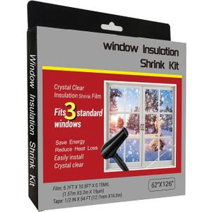Insulating Film Window Kit to Keep Cold Out Window Shrink Film Insulator Kit (3 Windows)