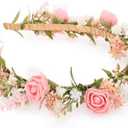 KorViSHOW Women's Pink Flower Headband - Girl Flower Headpiece Romantic Bohemian Lace Foam Headband for Wedding Decoration Party Birthday Dance Headwear Maternity Shoot Props